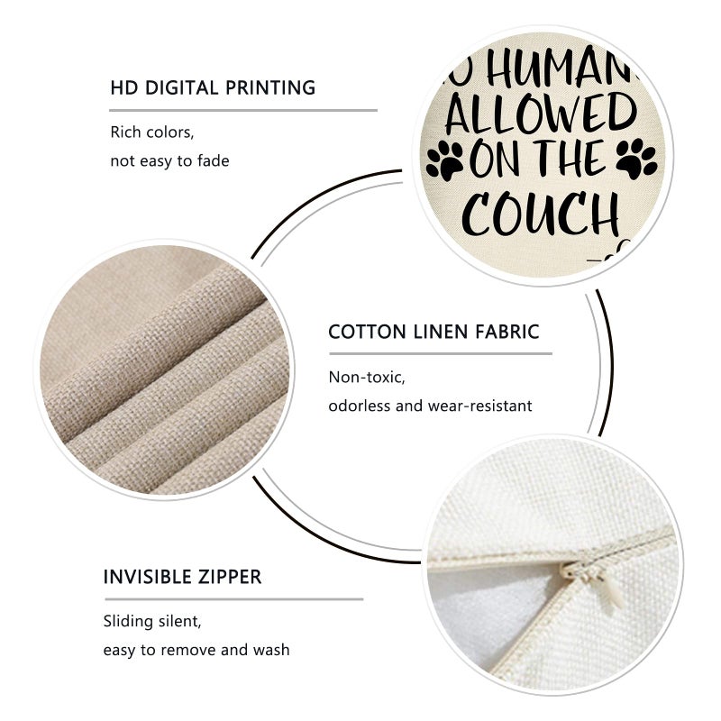 FBCOO No Humans Allowed on The Couch Dog Paw Pattern Decorative Throw Pillow Cover, Dog Lover Gifts Funny Cushion Case Decor Sign, Seasonal Farmhouse Home Pillowcase Decorations for Sofa Couch 18 x 18 - Image 3